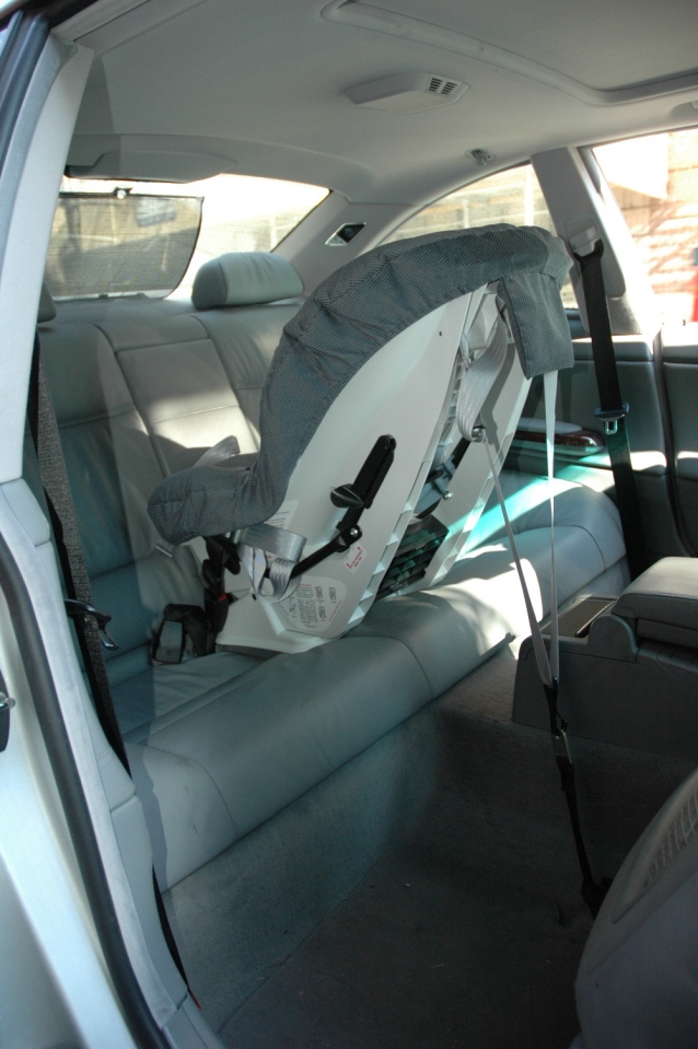 Britax Marathon installed rear-facing with seat belt and rear-facing tether (Swedish style)